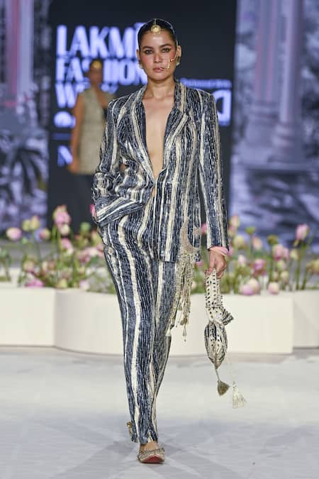 Payal Singhal Jabeen Stripe Detailed Blazer With Pant 