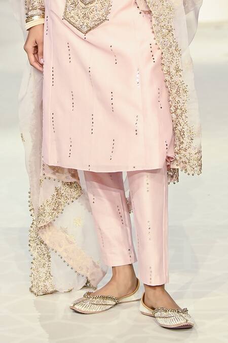 Buy_Payal Singhal_Pink Organza, Muslin Mirrors Round Ruksaan Embroidered A-line Kurta Pant Set _Online_at_Aza_Fashions