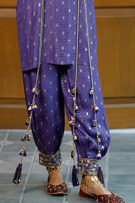 Payal Singhal Purple Dupion Silk Embroidered Tassel Round Razia Kaftan With Salwar Online at Aza Fashions Payal Singhal_Purple Dupion Silk Embroidered Tassel Round Razia Kaftan With Salwar _Online_at_Aza_Fashions