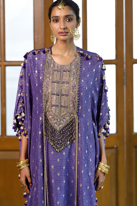 Buy Payal Singhal Purple Dupion Silk Embroidered Tassel Round Razia Kaftan With Salwar Buy_Payal Singhal_Purple Dupion Silk Embroidered Tassel Round Razia Kaftan With Salwar