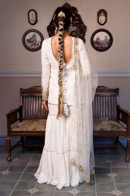 Shop Payal Singhal Ivory Net, Muslin Embroidery Round Neck Shama Katarwa Kurta Set at Aza Fashions Shop_Payal Singhal_Ivory Net, Muslin Embroidery Round Neck Shama Katarwa Kurta Set _at_Aza_Fashions