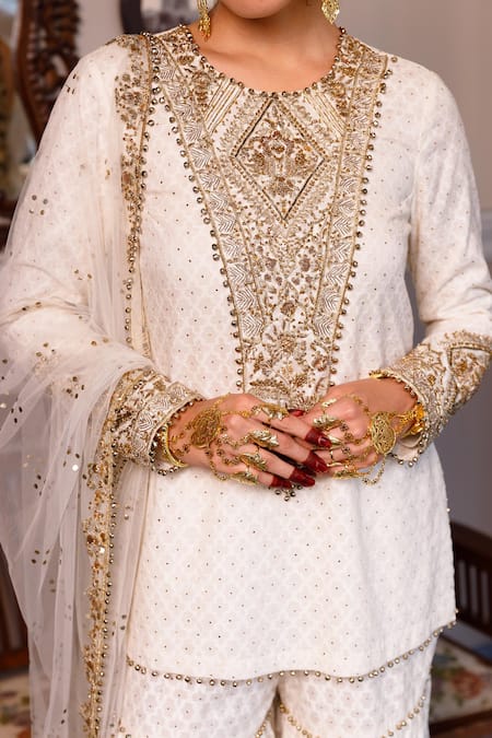 Buy Payal Singhal Ivory Net, Muslin Embroidery Round Neck Shama Katarwa Kurta Set Online at Aza Fashions Buy_Payal Singhal_Ivory Net, Muslin Embroidery Round Neck Shama Katarwa Kurta Set _Online_at_Aza_Fashions