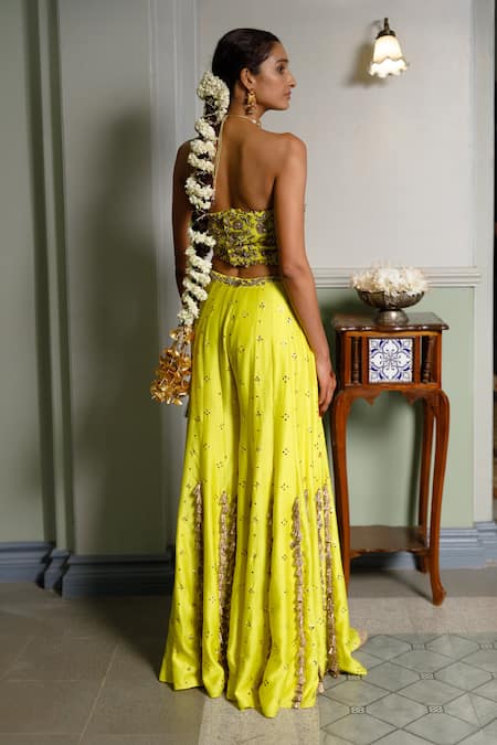 Shop_Payal Singhal_Yellow Georgette, Muslin Embroidery Nisa Floral Tube Blouse And Sharara Set _at_Aza_Fashions