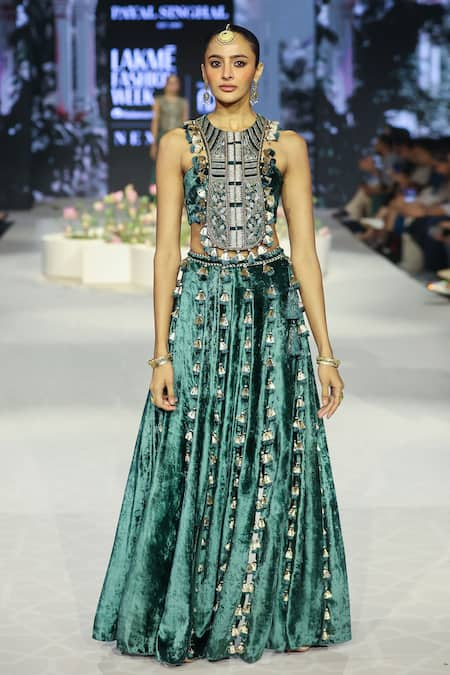 Payal Singhal Embroidered Tasseled Blouse & Skirt Set 