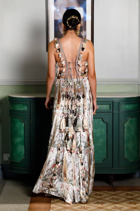 Shop_Payal Singhal_Off White Velvet Tassels Floral Embroidered Blouse And Sharara Set _at_Aza_Fashions