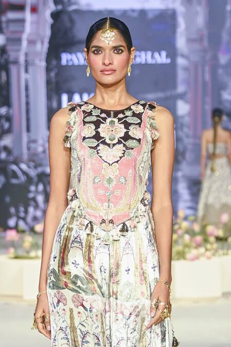 Payal Singhal_Off White Velvet Tassels Floral Embroidered Blouse And Sharara Set _Online_at_Aza_Fashions