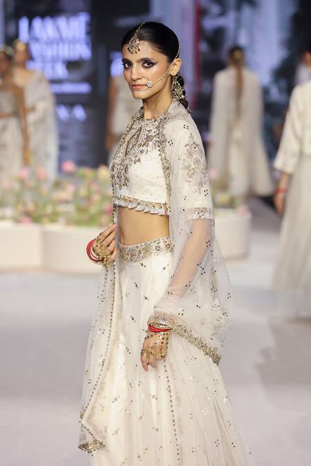 Buy_Payal Singhal_Ivory Muslin Embroidery, Mirrors, Shakira Blouse Mukaish Work Sharara Set _Online_at_Aza_Fashions