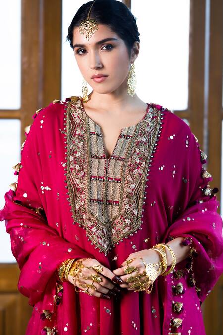 Payal Singhal Pink Georgette, Organza, Embroidered Mukaish Asymmetric Tunic Sharara Set at Aza Fashions Payal Singhal_Pink Georgette, Organza, Embroidered Mukaish Asymmetric Tunic Sharara Set _at_Aza_Fashions