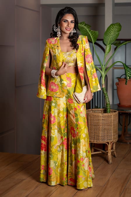 Gopi Vaid Mahek Floral Print Blazer & Pant Set 