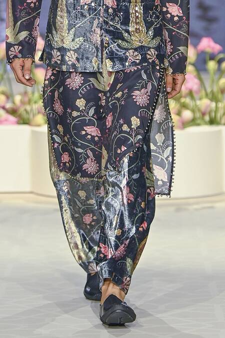 Buy PS Men By Payal Singhal Black Velvet Printed Forest Whisper Bundi Kurta Set Online at Aza Fashions Buy_PS Men By Payal Singhal_Black Velvet Printed Forest Whisper Bundi Kurta Set _Online_at_Aza_Fashions