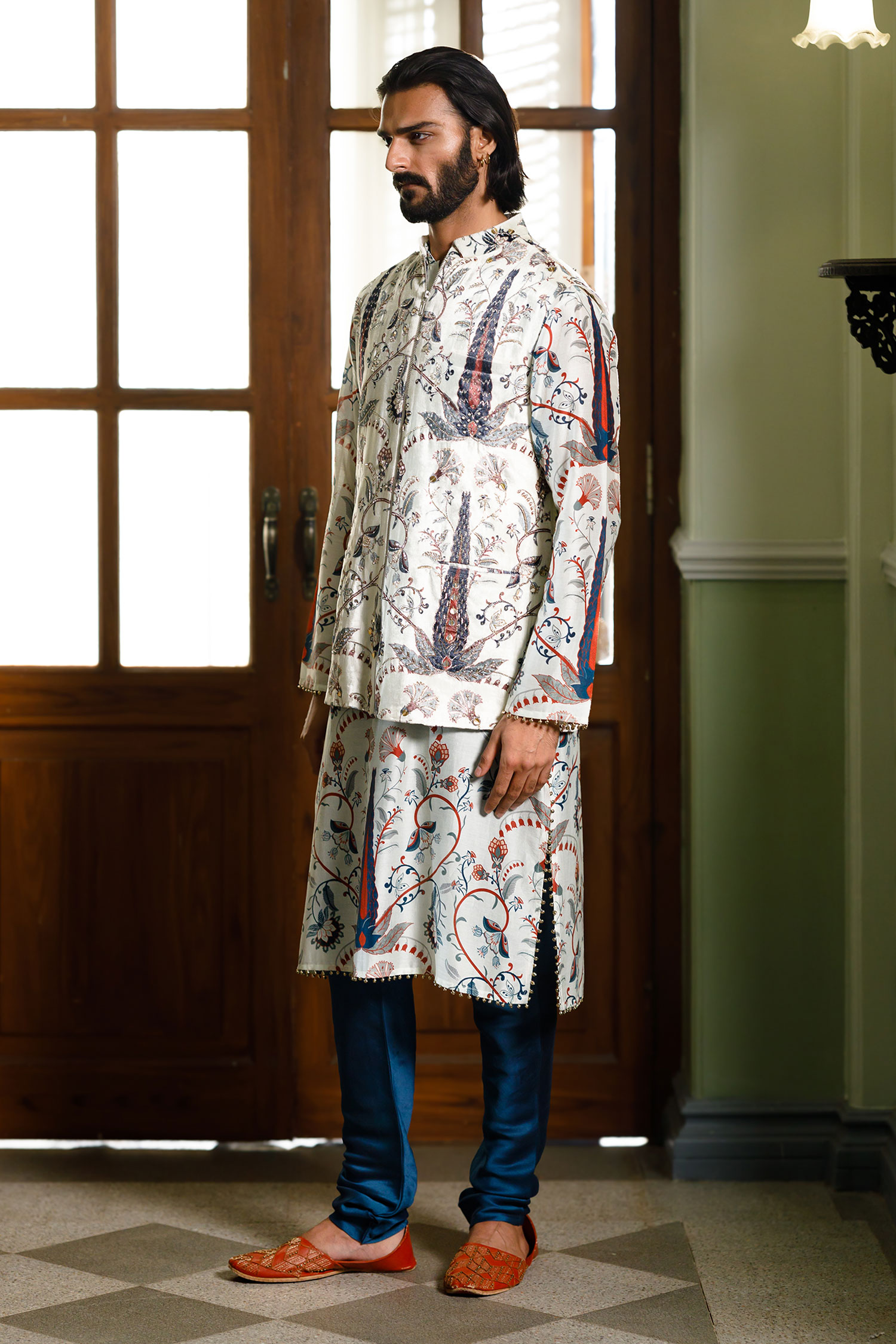 Buy PS Men By Payal Singhal Ivory Velvet Printed Forest Whisper Embellished Bundi Kurta Set Online at Aza Fashions Buy_PS Men By Payal Singhal_Ivory Velvet Printed Forest Whisper Embellished Bundi Kurta Set _Online_at_Aza_Fashions