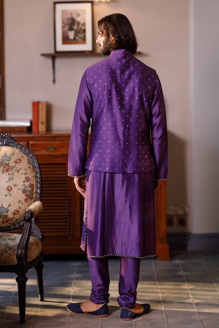 PS Men By Payal Singhal Floral Zari Embroidered Purple Bundi Set 