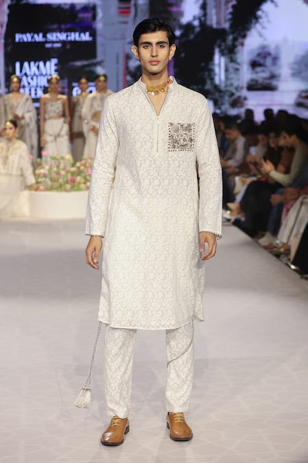 PS Men by Payal Singhal Ivory Katarwa Embroidered Zardozi Floral Woven Embellished Kurta With Pant 