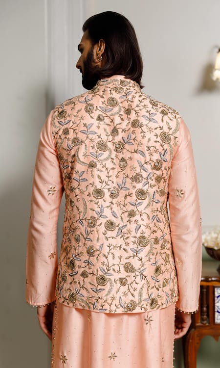 PS Men By Payal Singhal Floral Vine Zari Embroidered Bundi Set 
