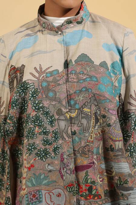 Dusala Beige Kalamkari Print Fine Wool Silk Cape at Aza Fashions Dusala_Beige Kalamkari Print Fine Wool Silk Cape _at_Aza_Fashions