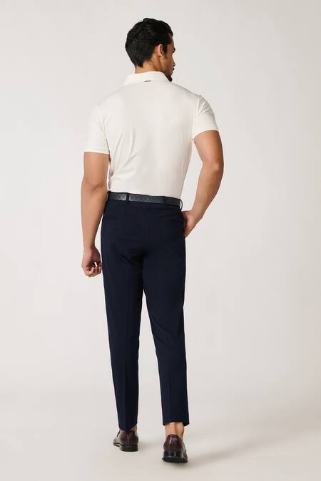 Shop S&N By Shantnu Nikhil White Spandex, Viscose, Nylon Embroidery Plain Polo Neck T-shirt at Aza Fashions Shop_S&N By Shantnu Nikhil_White Spandex, Viscose, Nylon Embroidery Plain Polo Neck T-shirt_at_Aza_Fashions