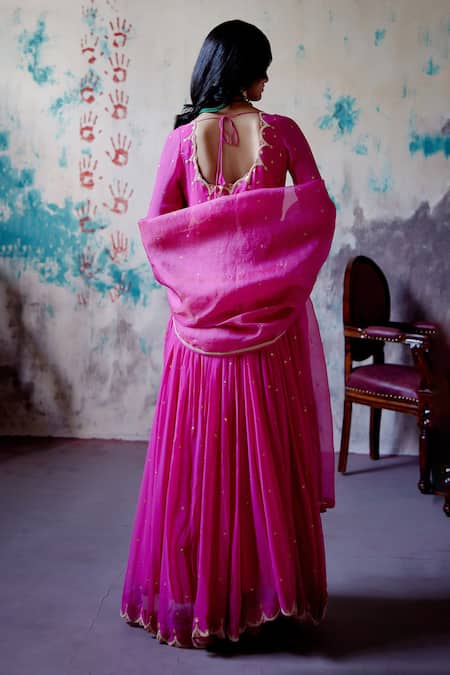 Deep Thee Ditsy Bloom Embroidered Gathered Anarkali Set 