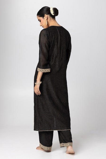 Pants And Pajamas Polka Dot Embroidered Kurta Pant Set 