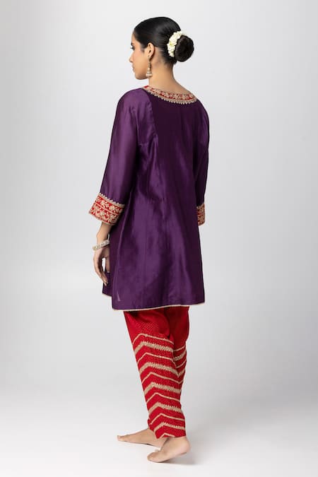 Shop Pants And Pajamas Purple Silk, Chanderi, Cotton, Voile Sequins, Floral Angarkha Anarkali Set at Aza Fashions Shop_Pants And Pajamas_Purple Silk, Chanderi, Cotton, Voile Sequins, Floral Angarkha Anarkali Set _at_Aza_Fashions