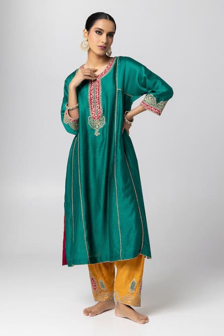 Pants and Pajamas Sequin & Thread Embroidered Salwar 