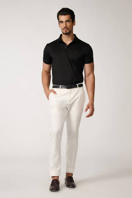 S&N by Shantnu Nikhil Plain Black Polo Neck T-Shirt 