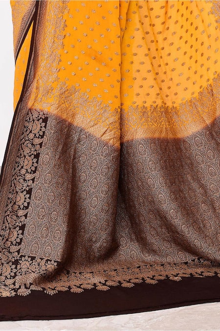 Buy_Naaritva India_Yellow Crepe Zari Floral Veli Hem Banarasi Saree With Running Blouse _Online_at_Aza_Fashions