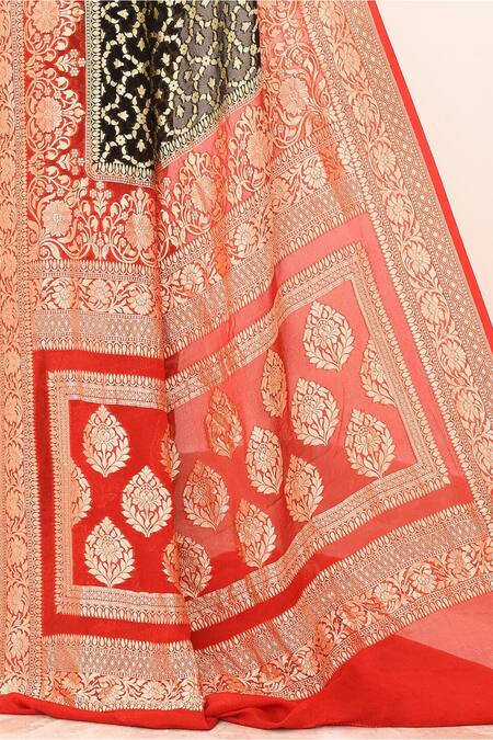 Shop Naaritva India Black Handloom Cotton Floral Woven Pallu Banarasi Saree With Running Blouse Online at Aza Fashions Shop_Naaritva India_Black Handloom Cotton Floral Woven Pallu Banarasi Saree With Running Blouse _Online_at_Aza_Fashions