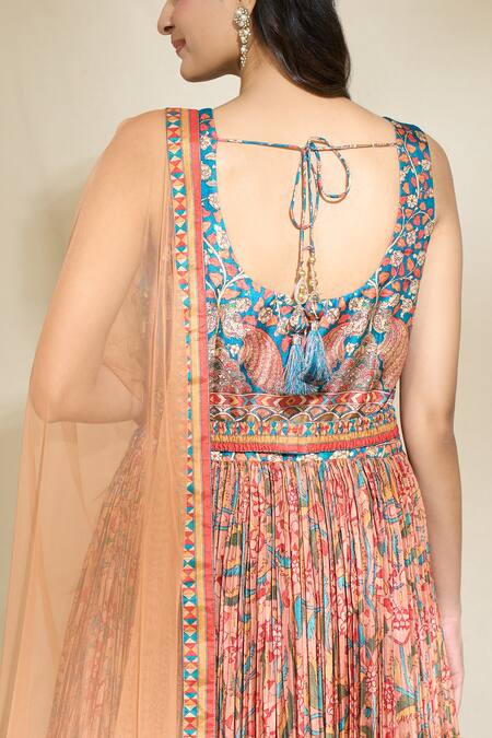 Buy Khwaab By Sanjana Lakhani Multi Color Sequins, Embroidery Round Neck Botanic Print Anarkali With Dupatta Online at Aza Fashions Buy_Khwaab By Sanjana Lakhani_Multi Color Sequins, Embroidery Round Neck Botanic Print Anarkali With Dupatta_Online_at_Aza_Fashions