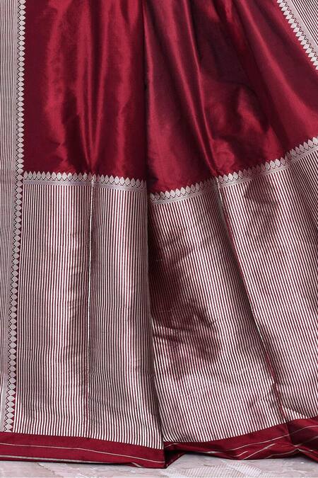 Shop_Naaritva India_Maroon Kota Doria Zari Stripe Woven Banarasi Saree With Running Blouse _Online_at_Aza_Fashions