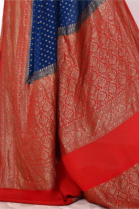 Buy_Naaritva India_Blue Handloom Cotton Ditsy Phool Booti Woven Banarasi Saree With Running Blouse _Online_at_Aza_Fashions