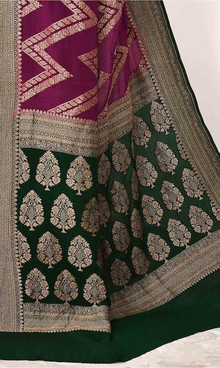 Shop Naaritva India Wine Handloom Cotton Embroidery Chevron Woven Banarasi Saree With Running Blouse Online at Aza Fashions Shop_Naaritva India_Wine Handloom Cotton Embroidery Chevron Woven Banarasi Saree With Running Blouse _Online_at_Aza_Fashions