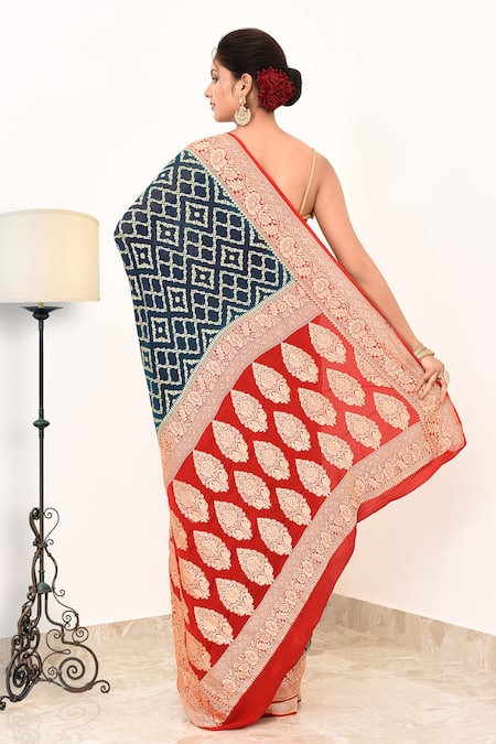 Naaritva India Handwoven Geometric Pattern Banarasi Saree With Running Blouse 