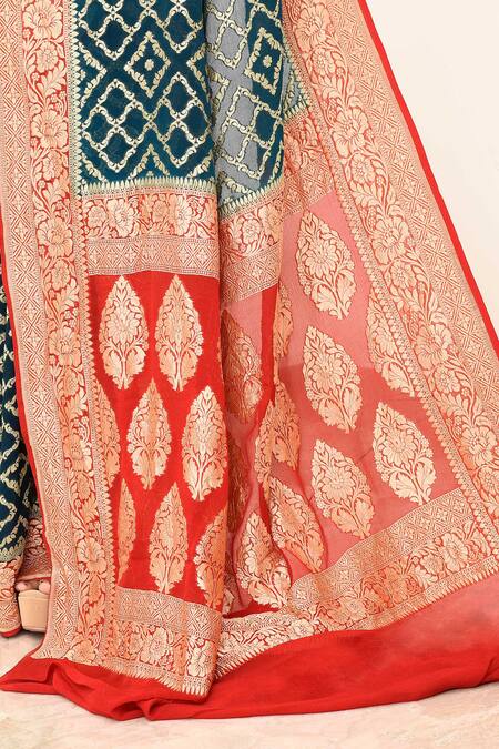 Shop_Naaritva India_Blue Handloom Handwoven Geometric Pattern Banarasi Saree With Running Blouse _Online_at_Aza_Fashions