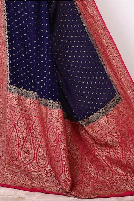 Buy Naaritva India Blue Handloom Cotton Zari Phool Booti Woven Banarasi Saree With Running Blouse Online at Aza Fashions Buy_Naaritva India_Blue Handloom Cotton Zari Phool Booti Woven Banarasi Saree With Running Blouse _Online_at_Aza_Fashions