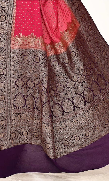 Shop_Naaritva India_Pink Handloom Cotton Zari Woven Vine Border Banarasi Saree With Running Blouse _Online_at_Aza_Fashions