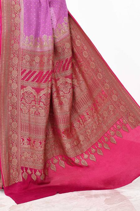 Buy_Naaritva India_Purple Crepe Zari Contrast Hem Detailed Banarasi Saree With Running Blouse _Online_at_Aza_Fashions