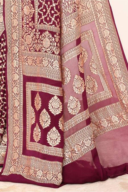 Shop Naaritva India Wine Handloom Abstract Pattern Handwoven Banarasi Saree With Running Blouse Online at Aza Fashions Shop_Naaritva India_Wine Handloom Abstract Pattern Handwoven Banarasi Saree With Running Blouse _Online_at_Aza_Fashions