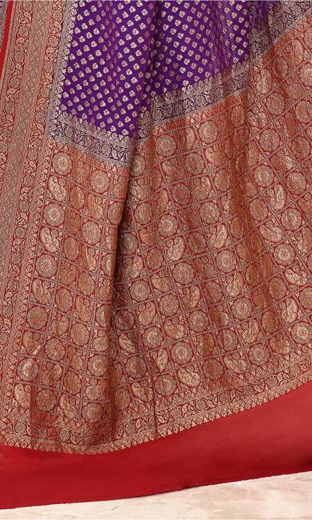 Buy_Naaritva India_Purple Handloom Paisley Grid Pallu Woven Banarasi Saree With Running Blouse _Online_at_Aza_Fashions