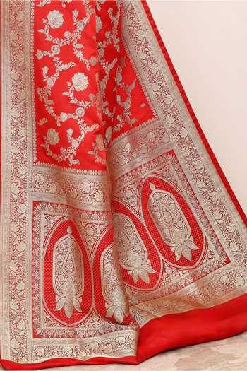 Buy Naaritva Banaras Red Silk Zari Blossom Garden Woven Banarasi Saree With Running Blouse Online at Aza Fashions Buy_Naaritva Banaras_Red Silk Zari Blossom Garden Woven Banarasi Saree With Running Blouse _Online_at_Aza_Fashions