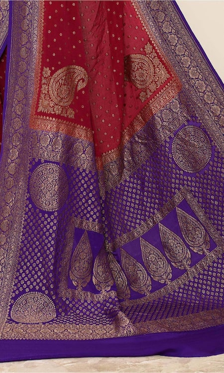 Shop_Naaritva India_Maroon Handloom Cotton Embroidery Ditsy Bloom Banarasi Saree With Running Blouse _Online_at_Aza_Fashions