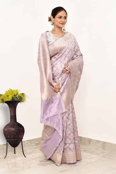Naaritva India Purple Kota Doria Mughal Floral Woven Banarasi Saree With Running Blouse Online at Aza Fashions Naaritva India_Purple Kota Doria Mughal Floral Woven Banarasi Saree With Running Blouse _Online_at_Aza_Fashions