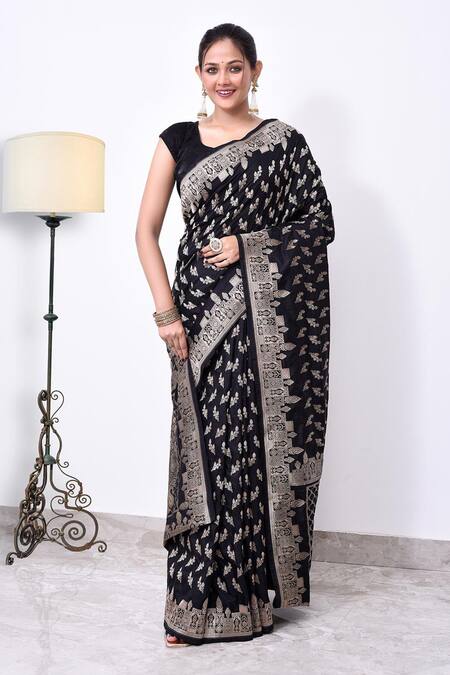 Shop_Naaritva India_Black Kota Doria Zari Woven Butti Banarasi Saree With Running Blouse _Online_at_Aza_Fashions