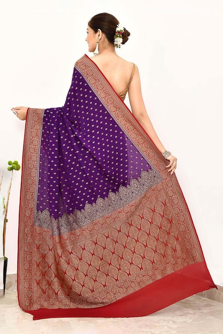 Naaritva India Floral Vine Border Woven Banarasi Saree With Running Blouse 