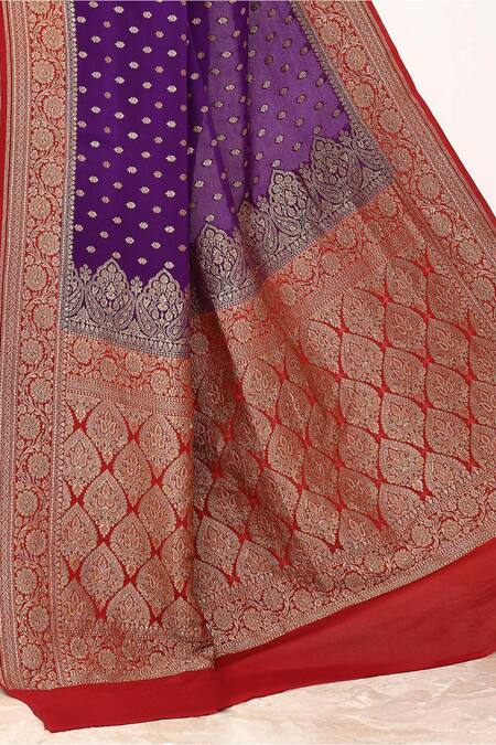 Shop Naaritva India Wine Handloom Cotton Floral Border Woven Banarasi Saree With Running Blouse Online at Aza Fashions Shop_Naaritva India_Wine Handloom Cotton Floral Border Woven Banarasi Saree With Running Blouse _Online_at_Aza_Fashions