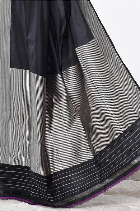 Shop_Naaritva India_Black Kota Doria Zari Contrast Border Banarasi Saree With Running Blouse _Online_at_Aza_Fashions