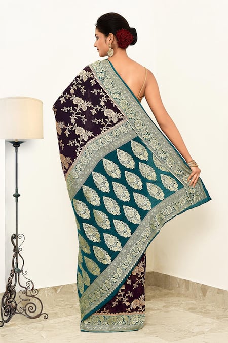 Naaritva India Floral Handwoven Banarasi Saree With Running Blouse 