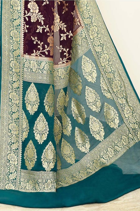 Shop_Naaritva India_Purple Handloom Cotton Floral Handwoven Banarasi Saree With Running Blouse _Online_at_Aza_Fashions