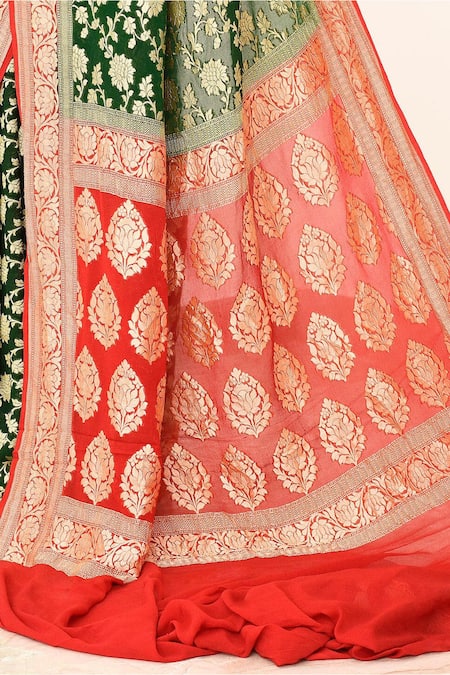 Shop Naaritva India Green Handloom Handwoven Floral Pattern Banarasi Saree With Running Blouse Online at Aza Fashions Shop_Naaritva India_Green Handloom Handwoven Floral Pattern Banarasi Saree With Running Blouse _Online_at_Aza_Fashions