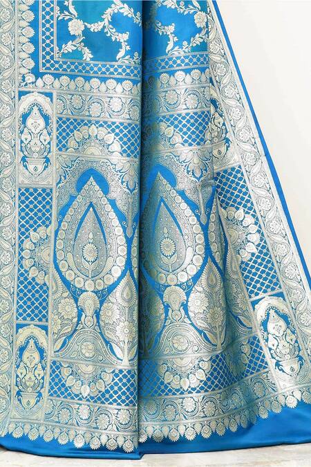 Buy_Naaritva India_Blue Silk Zari Crest Bloom Vine Woven Banarasi Saree With Running Blouse _Online_at_Aza_Fashions