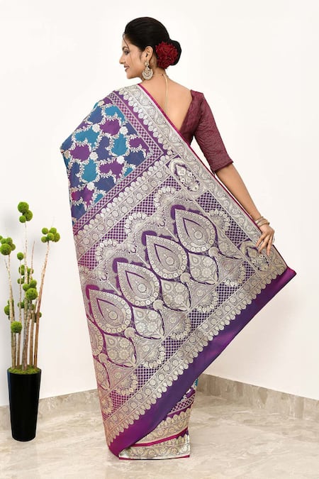 Naaritva India Crest Blossom Jaal Woven Banarasi Saree With Running Blouse 
